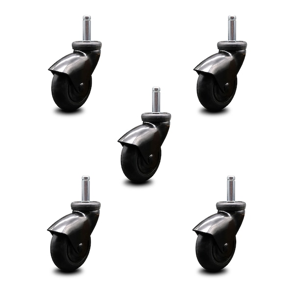 3 Inch Black Hooded Neoprene Rubber 3/8 Inch Grip Ring Stem Casters SCC, 5PK